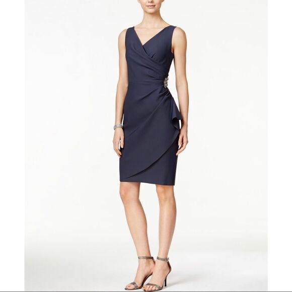 New Alex evenings Compression Embellished Ruched Sheath Dress sz 4 - Picture 1 of 6